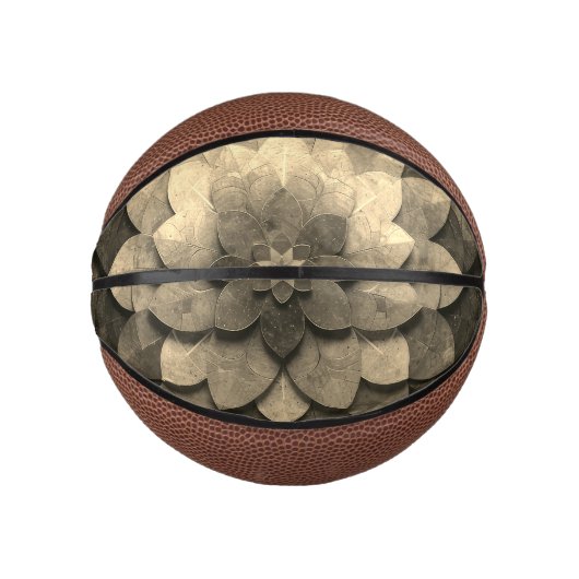 アンティークゴールデンマンダラアートテクスチャード花 ミニバスケットボール (正面)