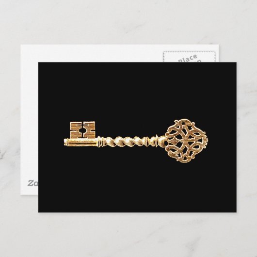 アンティークゴールデン金ゴールドスチームパンクスケルトン鍵 ポストカード (正面/裏面)