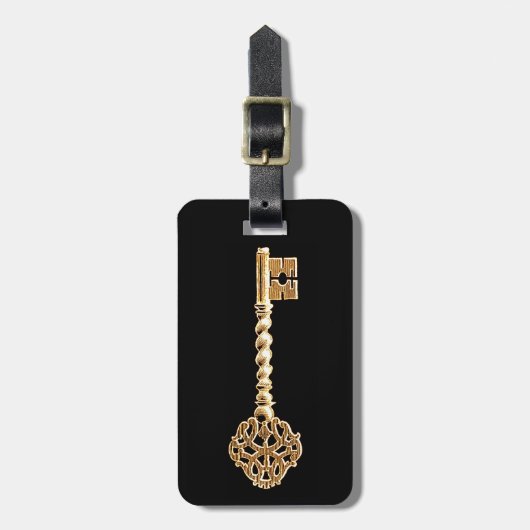 アンティークゴールデン金ゴールドスチームパンクスケルトン鍵 ラゲッジタグ (正面縦)