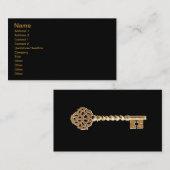 アンティークゴールデン金ゴールドスチームパンクスケルトン鍵 名刺 (正面/裏面)