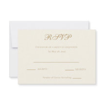 アンティークゴールドとアイボリーの結婚式返信ハガキ