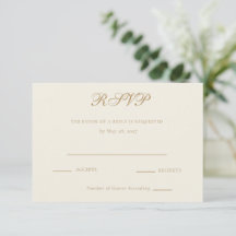アンティークゴールドとアイボリーの結婚式返信ハガキ