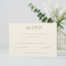 アンティークゴールドとアイボリーの結婚式返信ハガキ 出欠カード