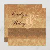 アンティークゴールドのダマスク結婚式招待状E401 招待状 (正面/裏面)