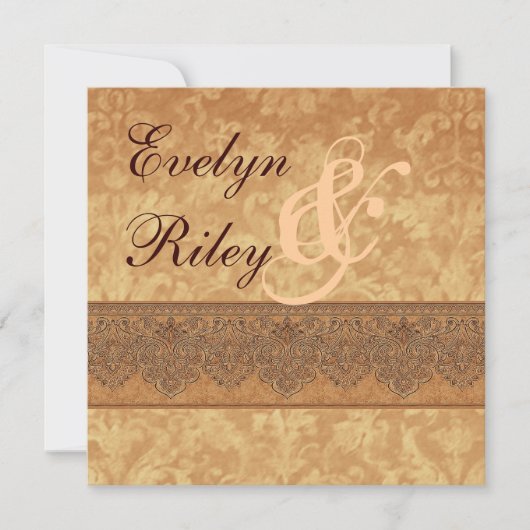 アンティークゴールドのダマスク結婚式招待状E401 招待状 (正面)