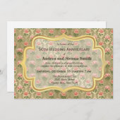 アンティークゴールドのバラのアニバーサリー 招待状 (正面/裏面)