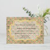 アンティークゴールドのバラ アニバーサリー 招待状 (スタンド正面)