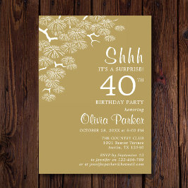 アンティークゴールドの松の枝サプライズ 40歳の誕生日 招待状