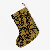 アンティークゴールドの花柄 インドのラッカー細工 黒の模様 スモールクリスマスストッキング (裏面 (吊り時))