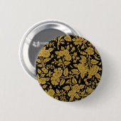 アンティークゴールドの花柄 インドのラッカー細工 黒の模様 缶バッジ (正面&裏面)