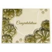 アンティークゴールドの花柄 ウェディングギフトバッグ ラージペーパーバッグ (正面)