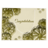 アンティークゴールドの花柄 ウェディングギフトバッグ ラージペーパーバッグ (裏面)