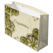 アンティークゴールドの花柄 ウェディングギフトバッグ ラージペーパーバッグ (裏面アングル)