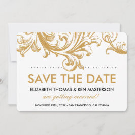 アンティークゴールドの花柄 Save the Dates セーブザデート