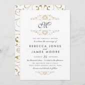 アンティークゴールドの華やかなモノグラム結婚式招待状 招待状 (正面/裏面)