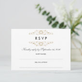 アンティークゴールドの装飾的なRSVP ウェディング 出欠カード (スタンド正面)