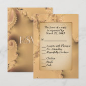 アンティークゴールドの食事選択付き招待状 出欠カード (正面/裏面)