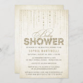 アンティークゴールドグリッター ベビーシャワー 招待状 (正面/裏面)