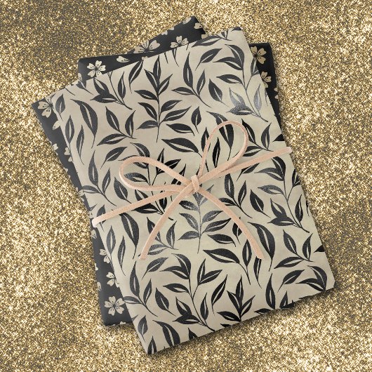 アンティークゴールドシルバーフラワーパターン ラッピングペーパーシート