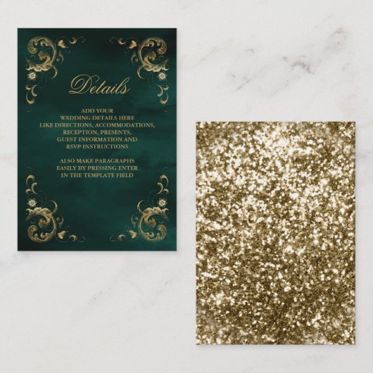 アンティークゴールドフレーム エメラルドグリーンのディテール エンクロージャーカード (正面/裏面)