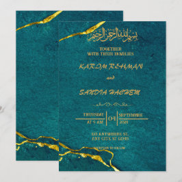 アンティークゴールドフレーム エメラルドグリーン イスラム教 ウェディング 招待状