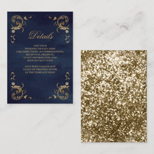 アンティークゴールドフレーム ネイビーブルーのディテール エンクロージャーカード (正面/裏面)