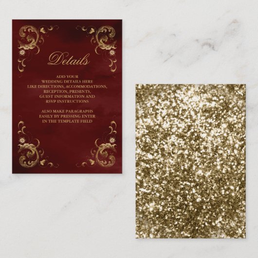 アンティークゴールドフレーム バーガンディレッドのディテール エンクロージャーカード (正面/裏面)