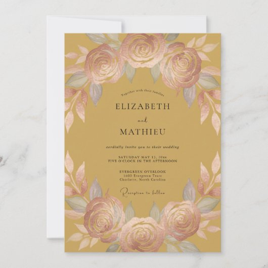 アンティークゴールド グランド フローラル ウェディング 招待状 (正面)