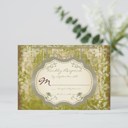 アンティークサインカント動揺してリー結婚式の出欠確認カード 出欠カード (スタンド正面)