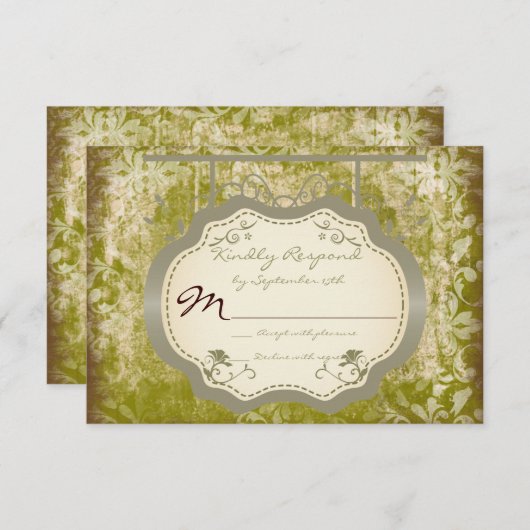 アンティークサインカント動揺してリー結婚式の出欠確認カード 出欠カード (正面/裏面)