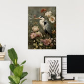 アンティークサギの花のプリント、憂鬱な植物画 ポスター (ホームオフィス)