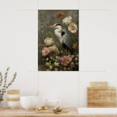 アンティークサギの花のプリント、憂鬱な植物画 ポスター (キッチン)