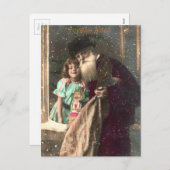 アンティークサンタと少女のクリスマス シーズンポストカード (正面/裏面)