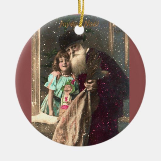 アンティークサンタアンドガールクリスマス セラミックオーナメント (正面)