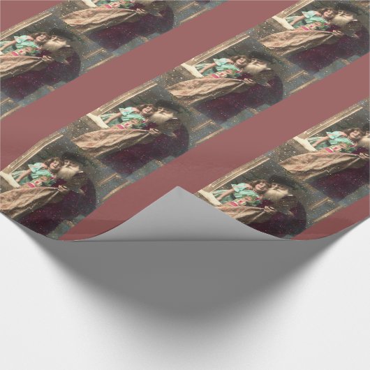 アンティークサンタアンドガールクリスマス ラッピングペーパー (角)