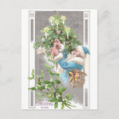 アンティークサンタ・イン・ブルー・コートとクリスマスツリー シーズンポストカード (正面)