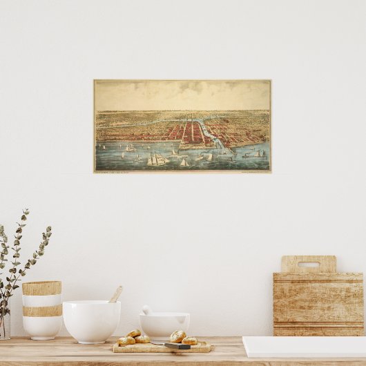 アンティークシカゴ、ラサール通り川の地図 ポスター (キッチン)