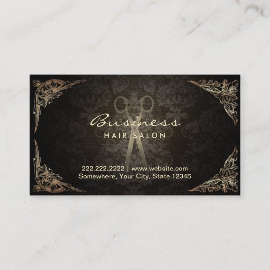 アンティークシザーダークダマスヘアサロン 名刺 (正面)