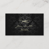アンティークシザーブラック&金ゴールドダマスク美容師 名刺 (正面)