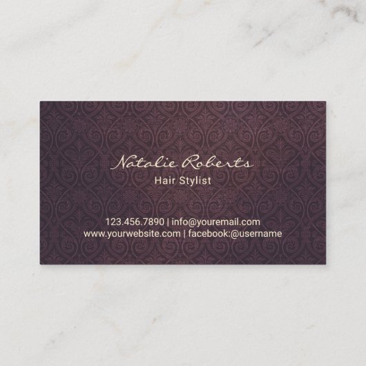 アンティークシザー美容師ヴィンテージパープルダマスク 名刺 (裏面)