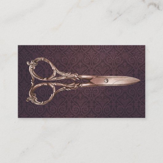 アンティークシザー美容師ヴィンテージパープルダマスク 名刺 (正面)