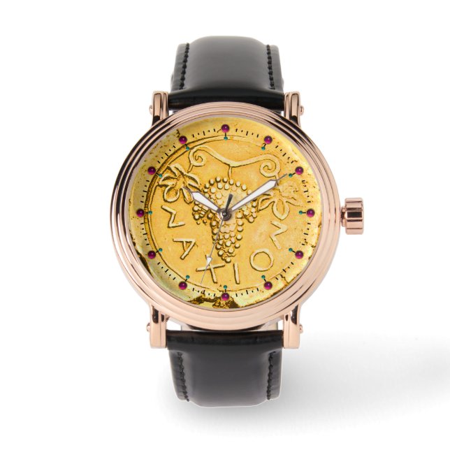 アンティークシチリーコイン金ゴールド黄色ブドウ、ぶどうワイン 腕時計 (正面)