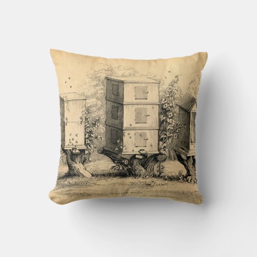 アンティークシックビーキーピングビーハイブプリント クッション (正面)