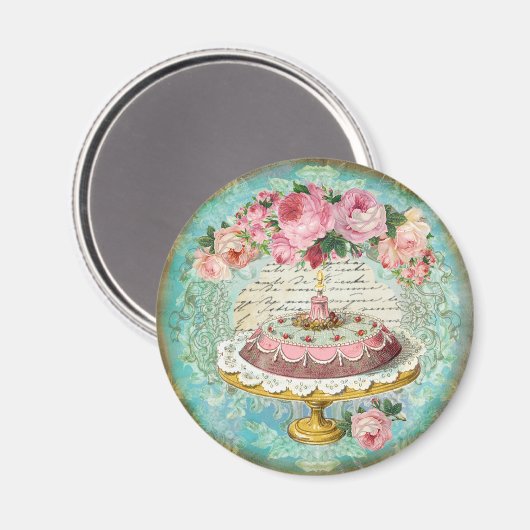 アンティークシャビーシックバラ&ケーキパティスレフランスのー マグネット (正面/裏面)