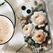 アンティークシャビーシック淡い色のピンクピーニー名前をカスタムする Case-Mate iPhoneケース