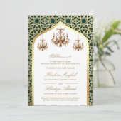 アンティークシャンデリアエメラルド金ゴールドムスリム結婚ズ 招待状 (スタンド正面)
