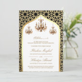 アンティークシャンデリアブラック金ゴールドムスリム結婚ズ 招待状 (スタンド正面)