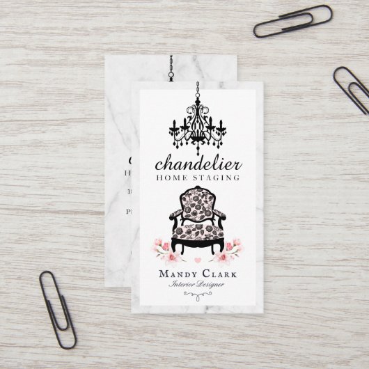 アンティークシャンデリア&フローラビクトリアンチェアマーブル 名刺 (正面/裏面インサイチュ)