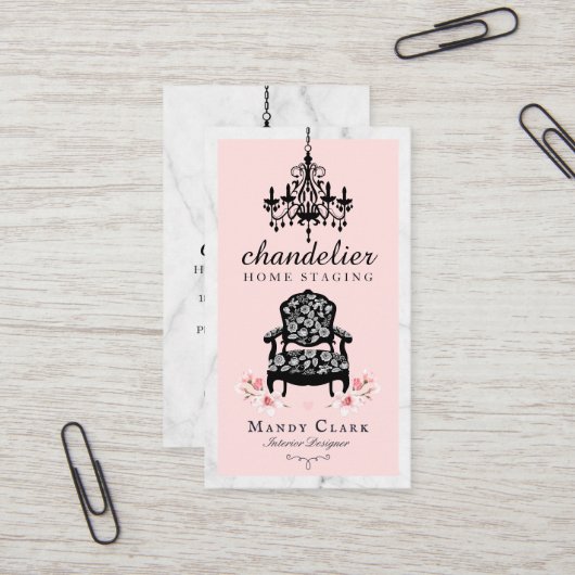 アンティークシャンデリア&フローラビクトリアンチェアマーブル 名刺 (正面/裏面インサイチュ)