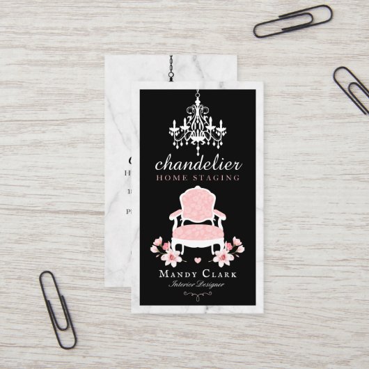 アンティークシャンデリア&フローラビクトリアンチェアマーブル 名刺 (正面/裏面インサイチュ)